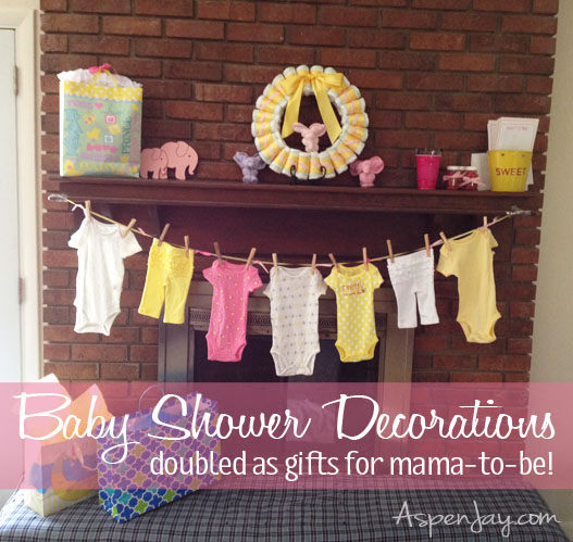 Baby Shower decor which double as gifts for the mama-to-be. Love the diaper wreath!