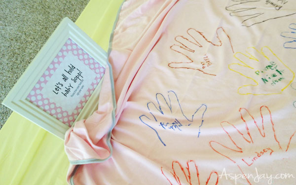 Baby Shower signin blanket for the mama-to-be. Everyone can "hold" the baby! 