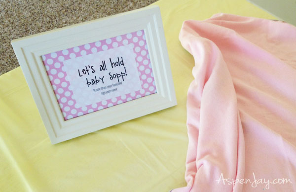 Baby Shower signin blanket for the mama-to-be. Everyone can "hold" the baby! 