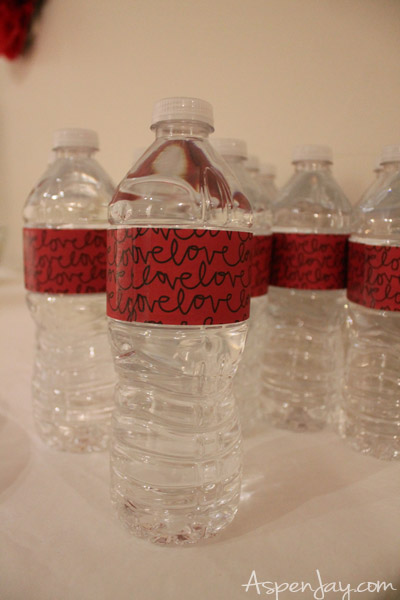 How to throw a Valentines Dance Party- Valentines water bottle labels using scrapbook paper