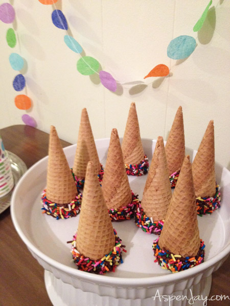 A  sundaes and service party! What a great idea to have fun while helping others! LOVE these chocolate dipped cones!
