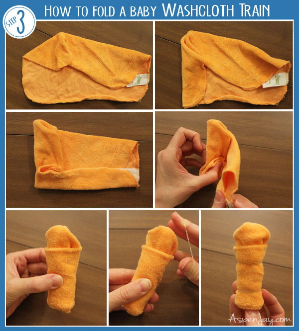 How to fold a washcloth train. This would be so cute for a baby shower!