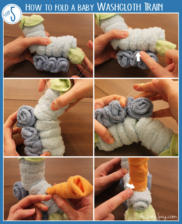 How to fold a washcloth train. This would be so cute for a baby shower!