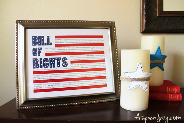 Free fourth of july printable of the Bill of Rights- easy way to decorate for the holiday!