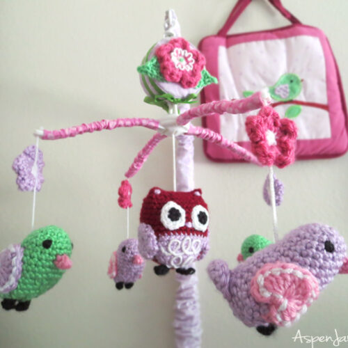 Crocheted bird baby mobile- so cute, has all the patterns to make these!