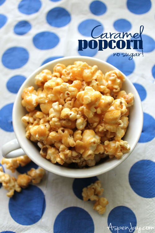healthier caramel popcorn- made with maple syrup instead of sugar. I need to get some maple syrup!