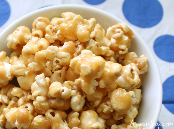 healthier caramel popcorn- made with maple syrup instead of sugar. I need to get some maple syrup!