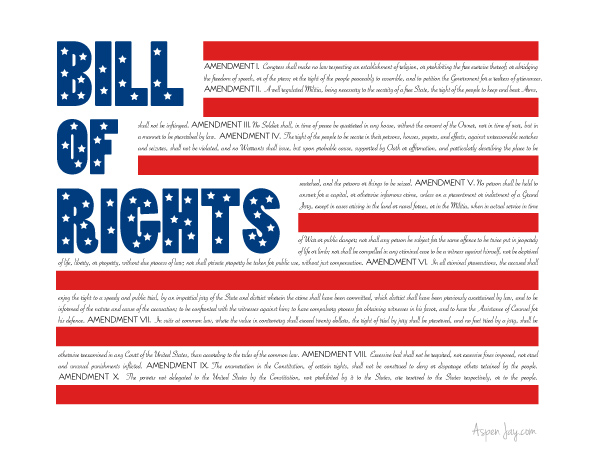 Fourth of July Printable. Cute patriotic printable with the Bill of RIghts into the design. 