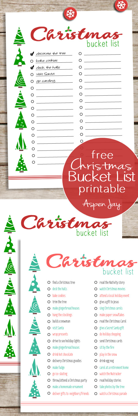 Free Christmas Bucket List Printables in two colors. This will be so nice to keep track of everything I want to do this year for the holidays!