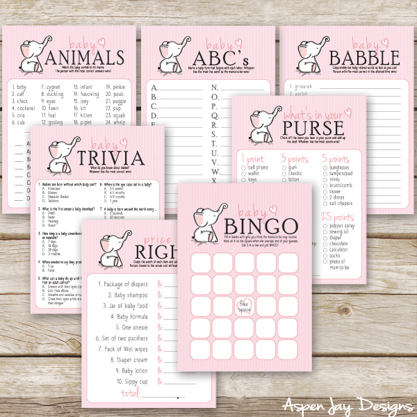 Love, love, LOVE this set of pink elephant baby shower games! So precious! Definitely pin for the next baby shower you throw!