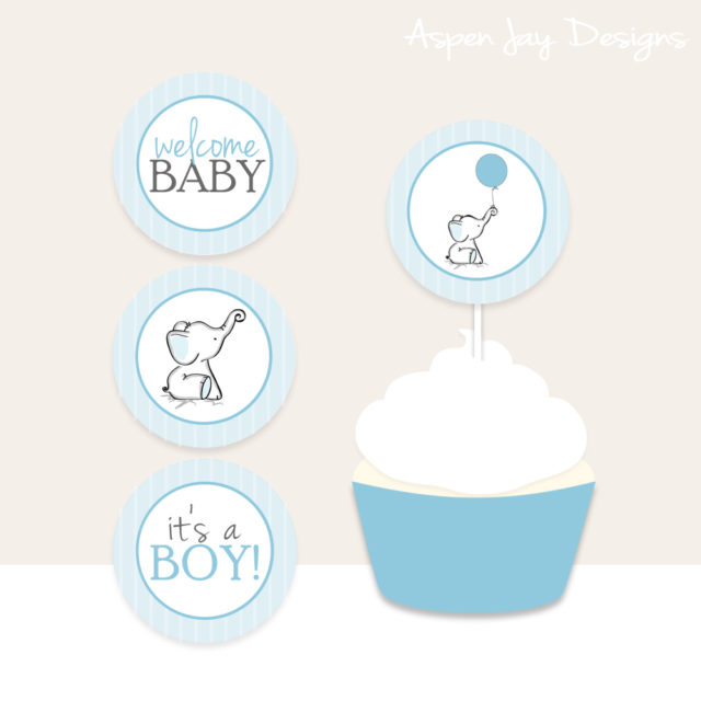elephant baby shower - adorable elephant cupcake toppers - elephant party tags - baby shower cupcake toppers - elephant themed baby shower