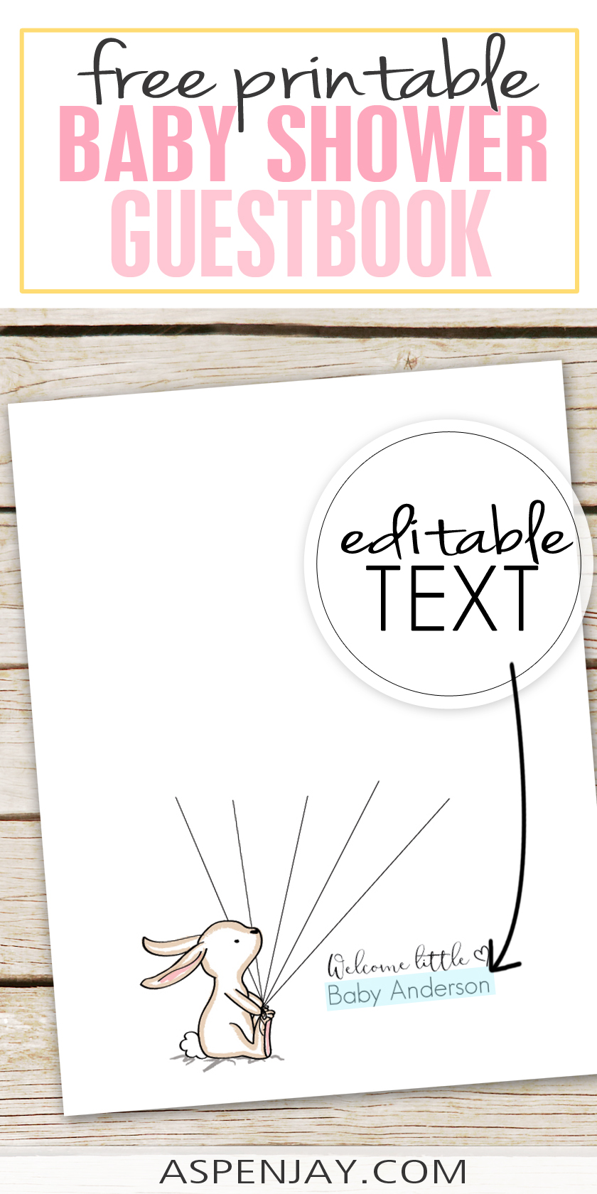 Bunny Baby Shower Guest Book Printable - Aspen Jay