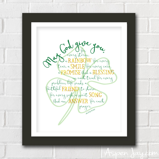 Love this Irish Prayer Printable. It is a perfect printable for St. Patrick's Day. And so pretty!