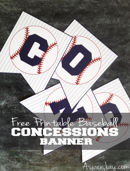 Free Printable Baseball Concessions Banner! Love this easy way to decorate for a baseball themed party and all you have to do is print and cut! This website even has MORE baseball related printables all for free! 