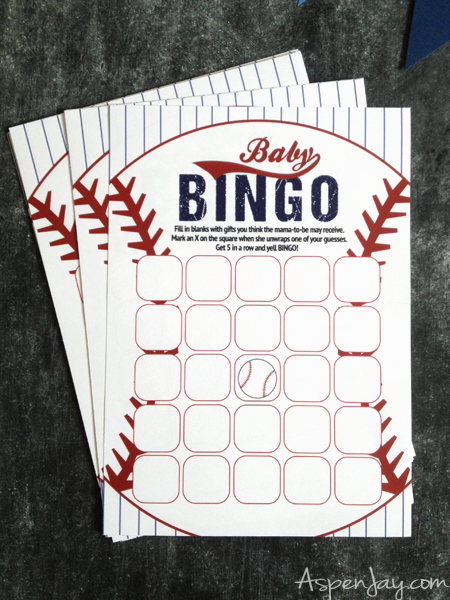Super cute Baseball themed Baby Shower. LOVE these baby bingo cards!Everything is just perfect! She even includes the adorable baseball printables for free download! Love this theme for a baby shower!