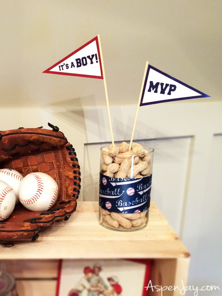 FREE printable Baseball Baby Pennant Flags. Such a great touch to a baseball themed baby shower. Definitely pinning for later. Click for more FREE baseball printables.