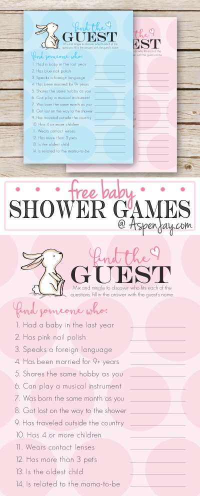 Adorable FREE baby shower FIND THE GUEST game. This is a perfect ice-breaker game. Love this cute little bunny! Definitely PINNING for the next shower I throw!