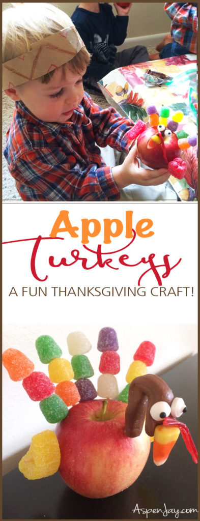 An Apple Turkey Craft! What a great idea for a Thanksgiving craft! I am going to have the kids makes these this year! Pinned! 