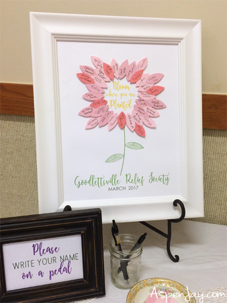 Lovely ideas for throwing an indoor spring themed garden party. Perfect way to welcome Spring! What a fun Spring themed guest book!