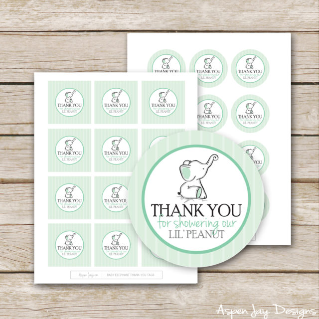 elephant thank you tags - super cute for a baby shower - elephant themed baby shower - little peanut