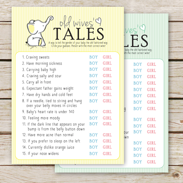 Old Wives Tales Sign Gender Reveal Party Game Printable