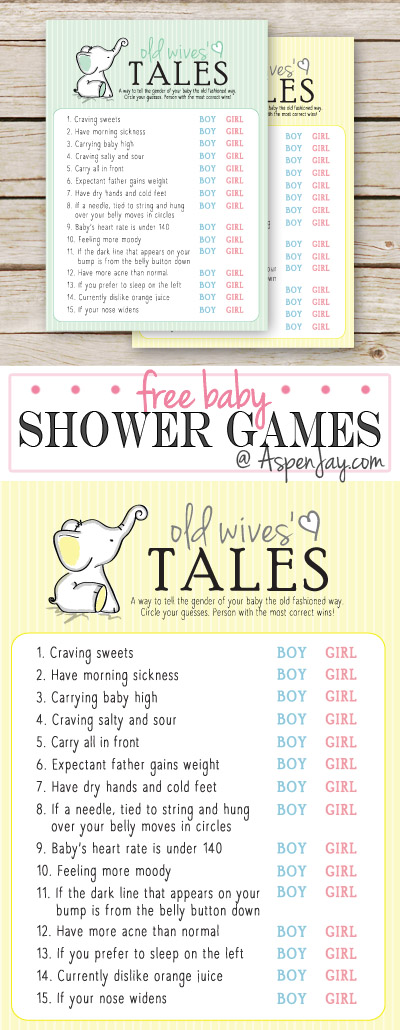 FREE Printable Baby Shower Game - Old Wives' Tales - GENDER NEUTRAL -such a fun shower trivia game and I swear some really are true!!! That little elephant is adorable!