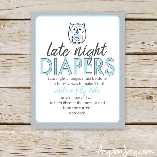 owl late night diapers - owl baby shower - owl themed baby shower - owl baby shower games 
