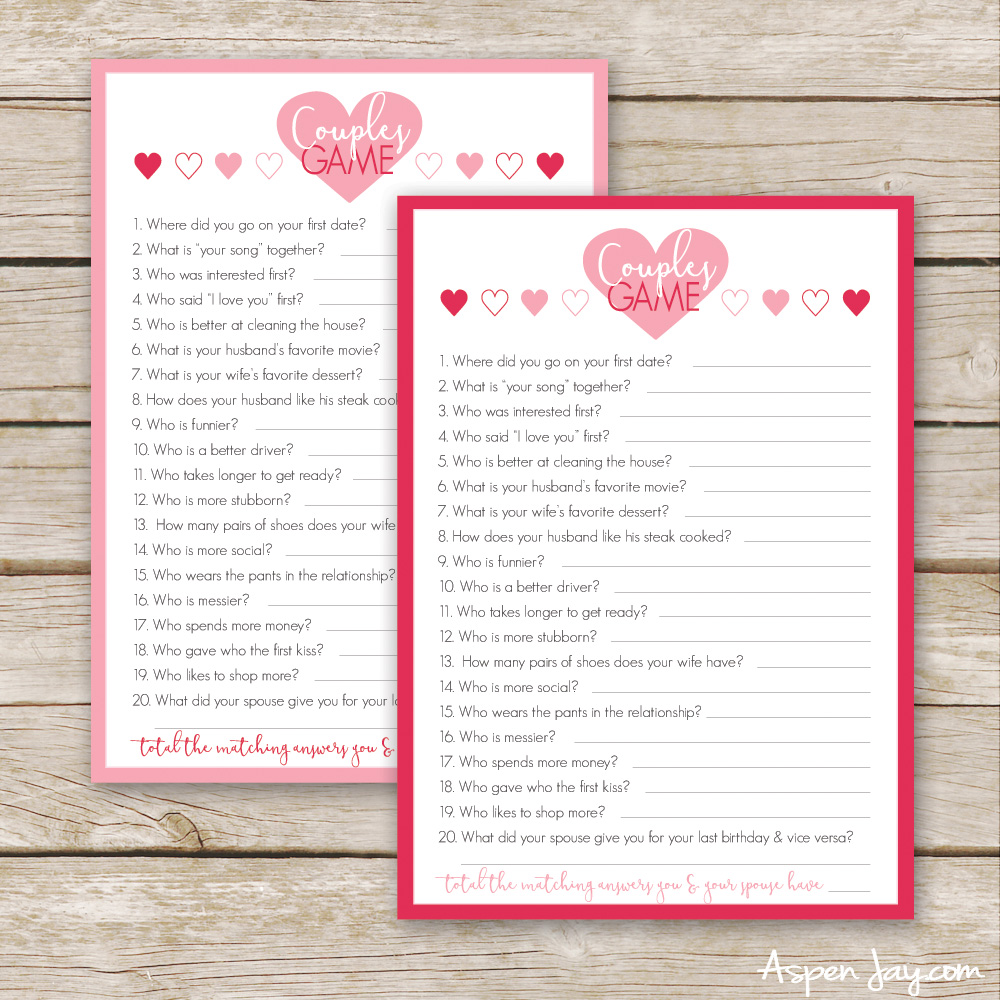 Free Valentines Couples Game Cards - Aspen Jay
