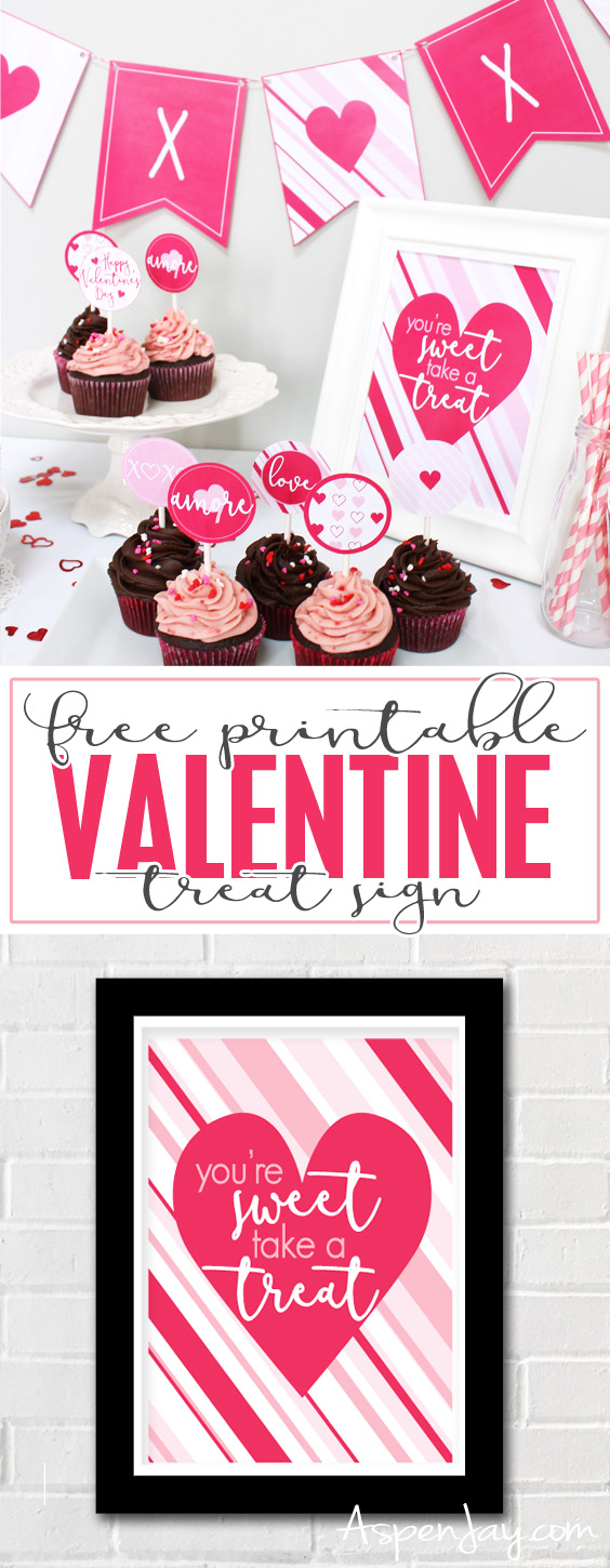 FREE printable You're Sweet take a Treat sign. So lovely! Perfect addition to my Valentines party!!! PINNING!!!