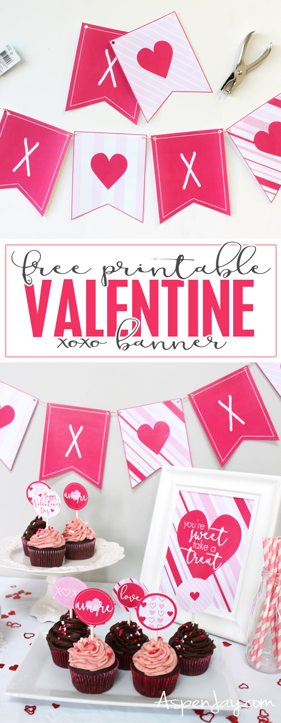 Super sweet FREE printable XOXO Banner.❤️ She has several coordinating Valentine party printables that she is also giving away for FREE! You have to PIN this!!!