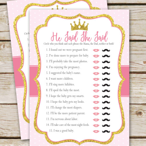 FREE printable Princess Baby Shower Game!!! So sweet and I love this game- He Said She Said. Instant download and more matching printables to choose from!