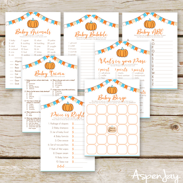 Pumpkin baby shower game bundle - perfect for a fall themed baby shower!