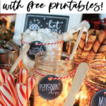 The perfect Christmas themed hot chocolate bar! Love these ideas with a ton of free printables!