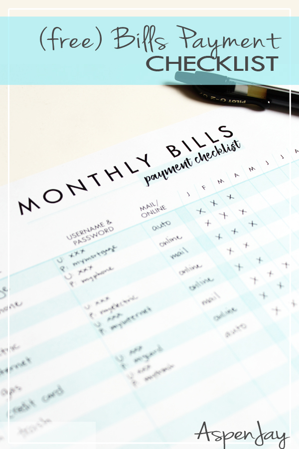 Use this Free printable Bills Payment Checklist to keep track of your monthly bills and never get a late fee again! Definitely help set your finances in order!