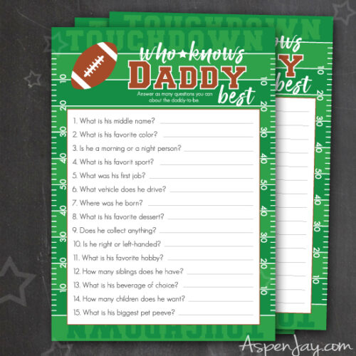 Football Baby Shower Game – Who Knows Daddy Best