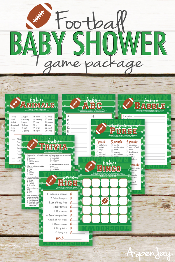 Print this fun pack of football baby shower games to play at your upcoming baby shower!