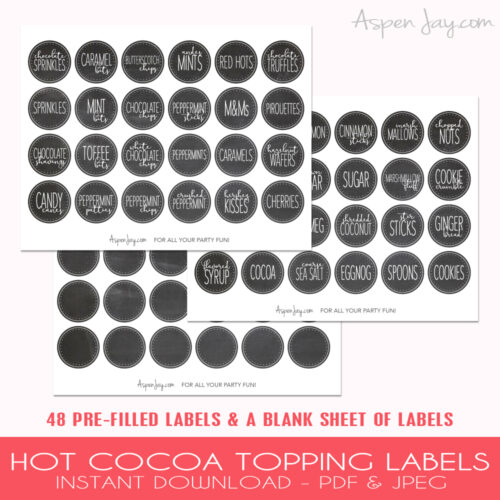 Hot Chocolate Bar Labels free printable Aspen Jay