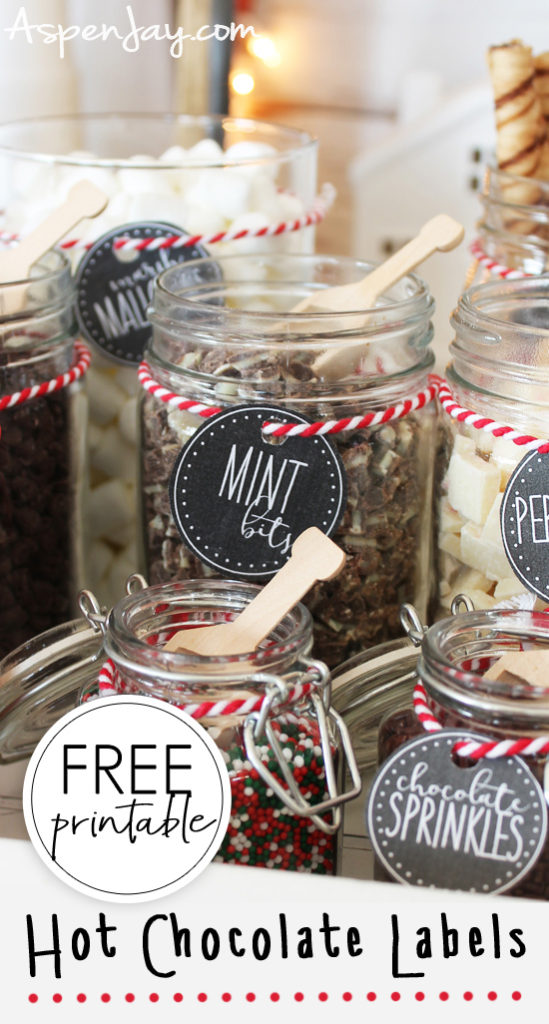 Free printable Hot Chocolate Bar Labels to use at your upcoming holiday party! Just download, print, cut and instant party setup! #hotchocolate #freeprintable #hotchocolatelabels