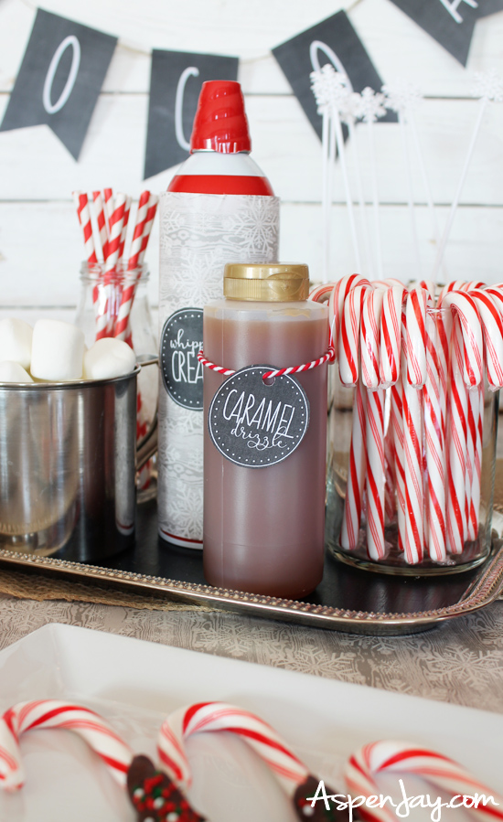 A gorgeous spread of toppings for a hot chocolate bar! This post is full of great ideas for assembling the perfect cocoa bar AND lots of free printables! I want to do this next year!