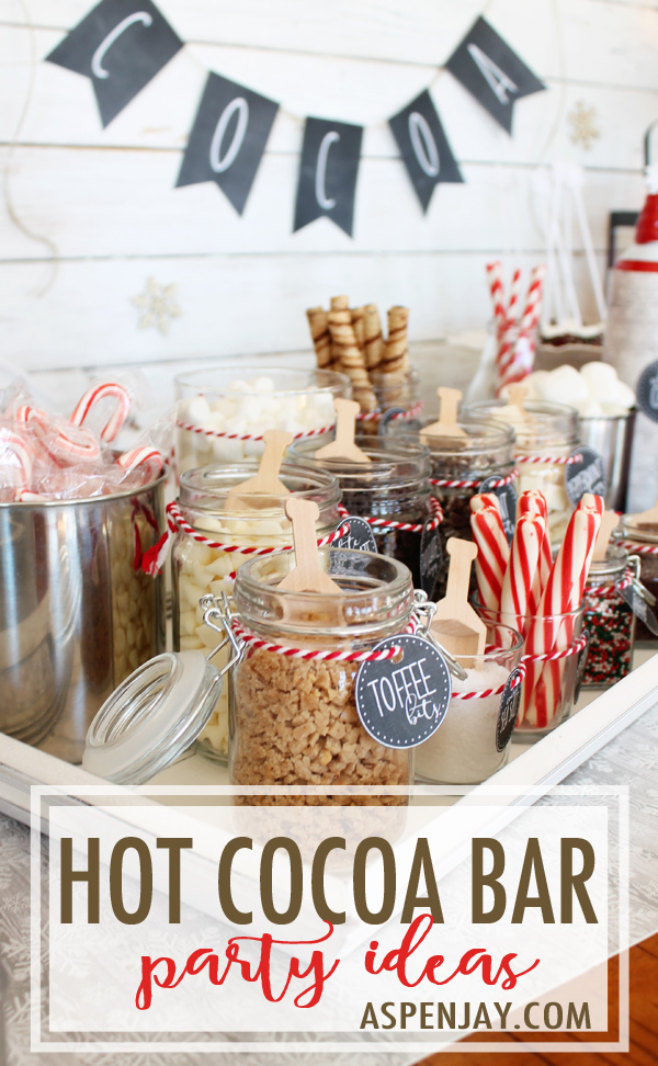 A gorgeous spread of toppings for a hot chocolate bar! This post is full of great ideas for assembling the perfect cocoa bar and there are lots of free printables! I want to do this next year!
