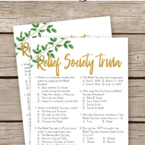 Relief Society Trivia Game – free printable