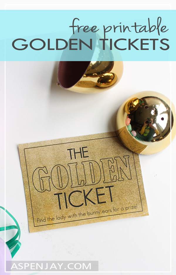 Such a fun idea to have a golden Easter egg hunt! Included are free printable golden tickets and golden prize labels! #goldeneasteregg #easteregghunt #goldentickets #goldeneggs