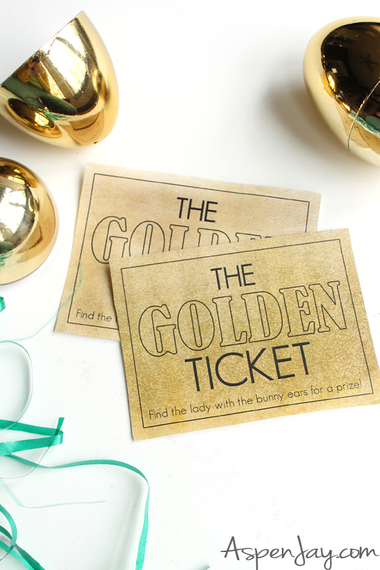 Hide some golden eggs with golden tickets inside for an extra element of fun! Free printables included! #goldeneasteregg #easteregghunt #goldentickets #goldeneggs