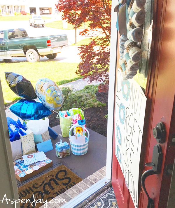 Is covid19 keeping you from throwing a baby shower? Why not surprise the new mama with a doorbell dash baby shower! Complete with gifts, games, and goodies! Let her know she is loved!!! #quarantinebabyshower #surprisebabyshower #babyshowerideas
