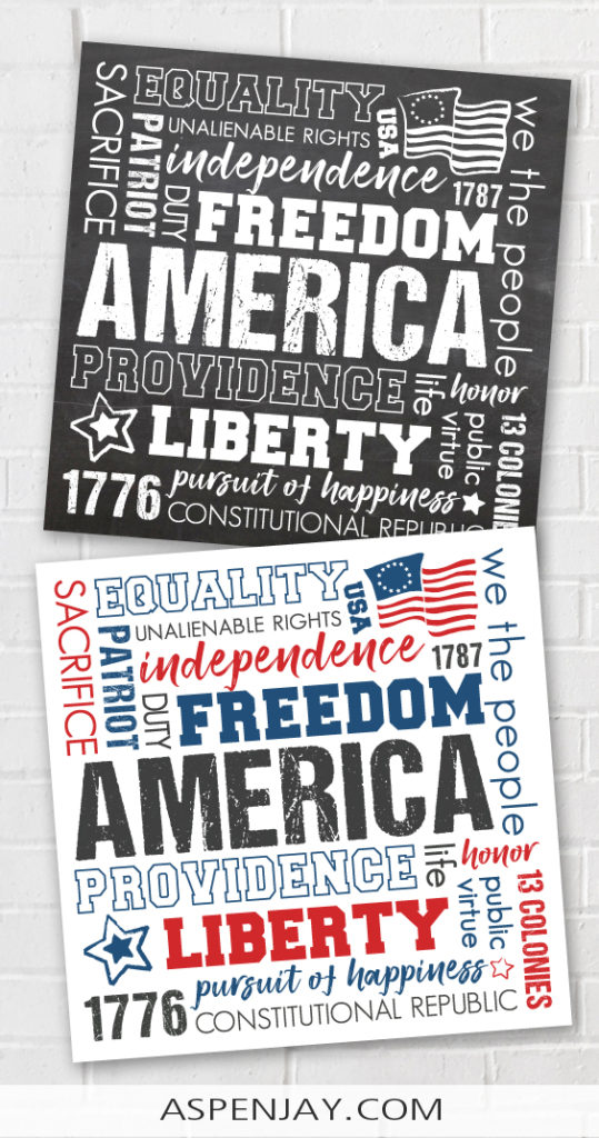 Free Patriotic Subway Art printable. Print and slip in a frame for an easy and festive way to decorate for Independence Day!