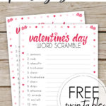 Enjoy this FREE printable Valentine's Day Word Scramble game at your upcoming Valentine's Day party or event! Simply download and print! #valentinesscramble #valentinesgame