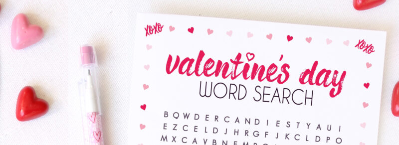 Free printable Valentine's Day Word Search that is a perfect activity for the kiddos on February 14th! Just download and print! #valentinesprintable #valentinesgame