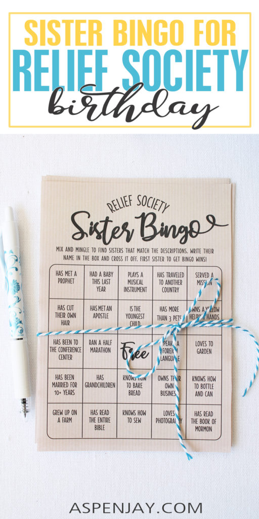 Relief Society Bingo is an excellent game to begin your Relief Society birthday celebration or activity with! It encourages the sisters to intermingle and have fun learning something knew about each other. #reliefsociety #reliefsocietybirthday
