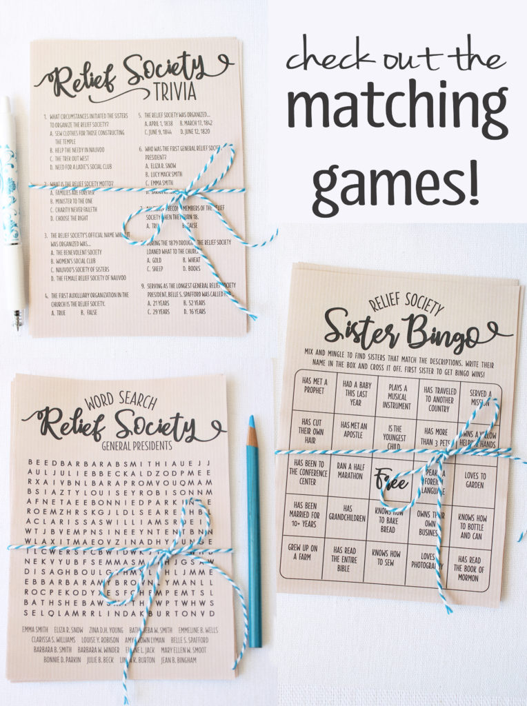 Lots of fun printable Relief Society games to play!