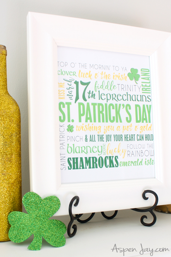 Quickly dress up your mantel for March with this free all-things St. Patrick's Day Subway Art printable. And may the luck o' the Irish be with you! #stpatricksdayprintable #stpatricksdayart